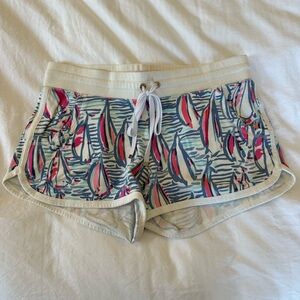 Sailboat Print Drawstring Lounge Shorts - Pink, Blue & Cream